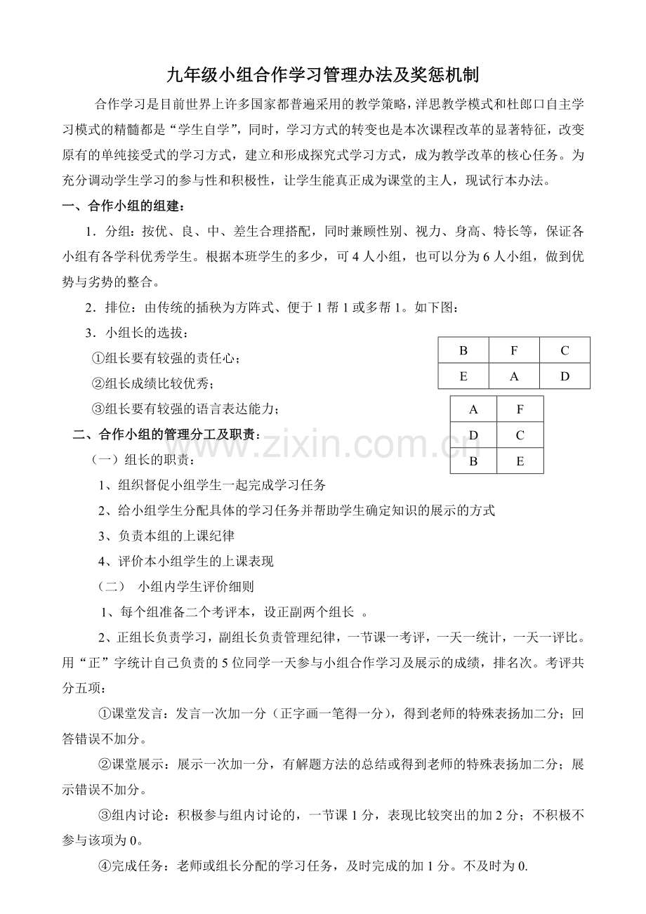 小组合作学习管理办法及奖惩及表格1.doc_第1页