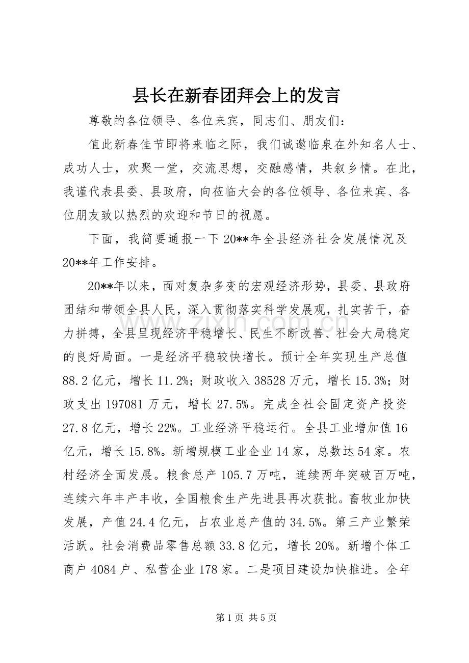 县长在新春团拜会上的发言.docx_第1页