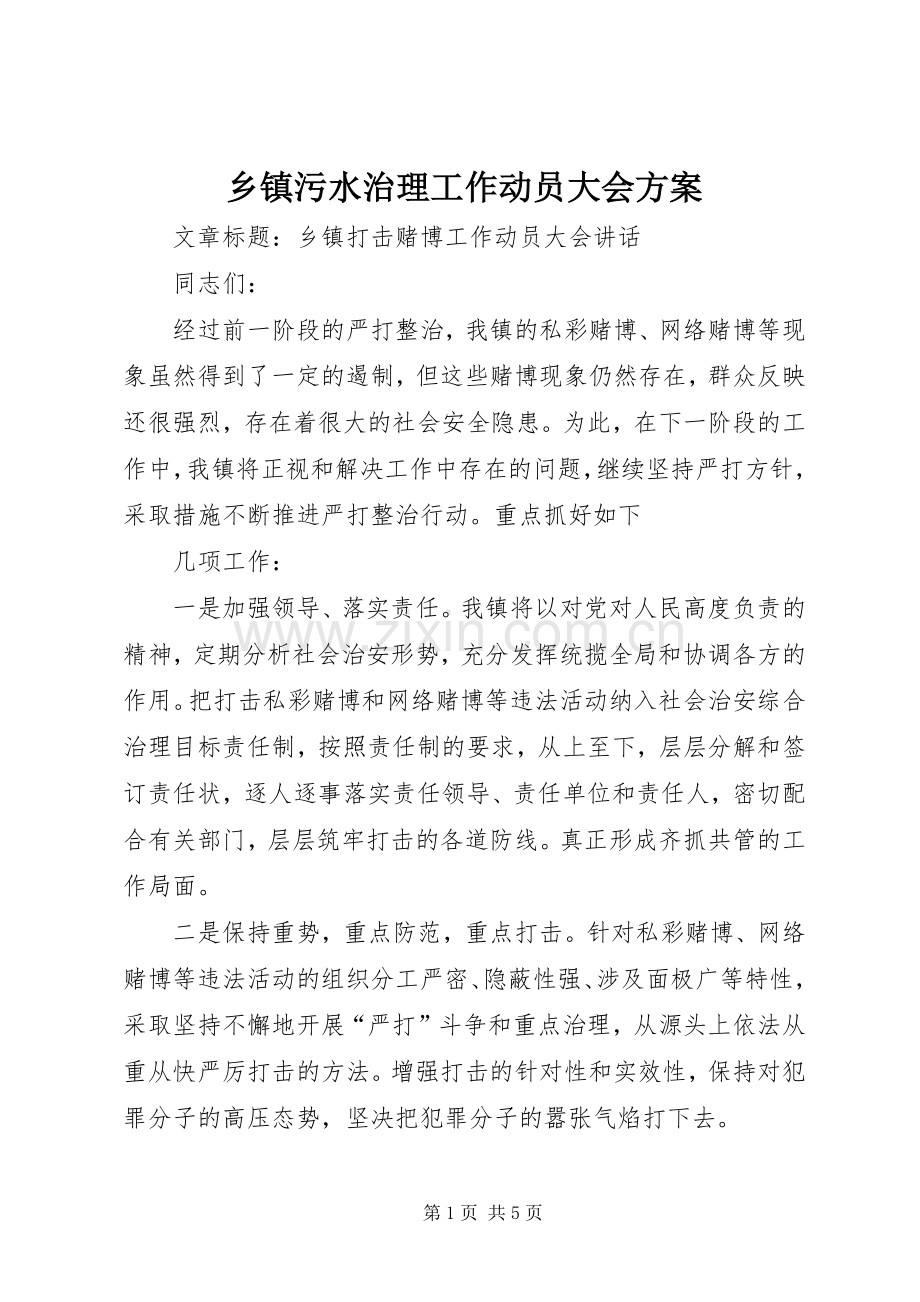 乡镇污水治理工作动员大会实施方案 .docx_第1页