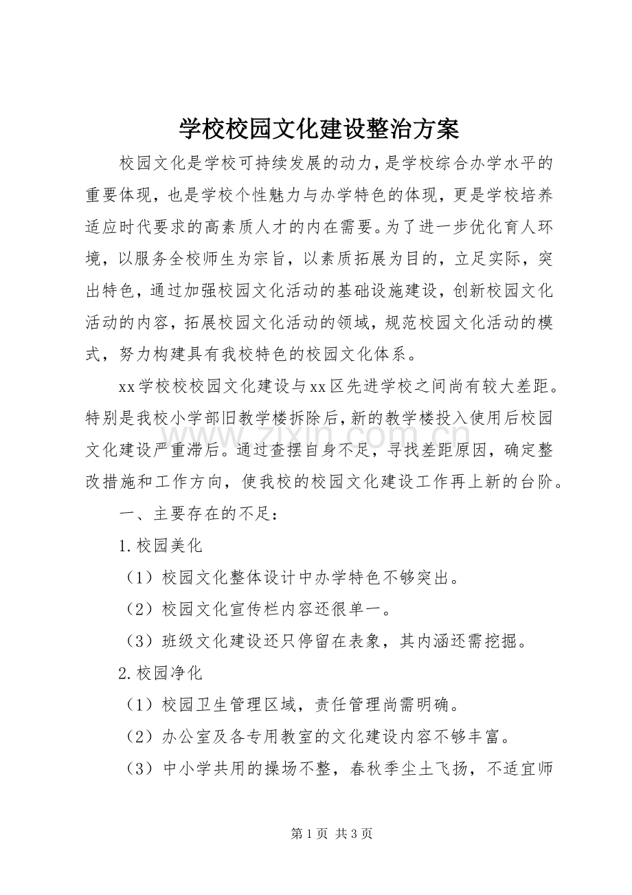 学校校园文化建设整治实施方案.docx_第1页