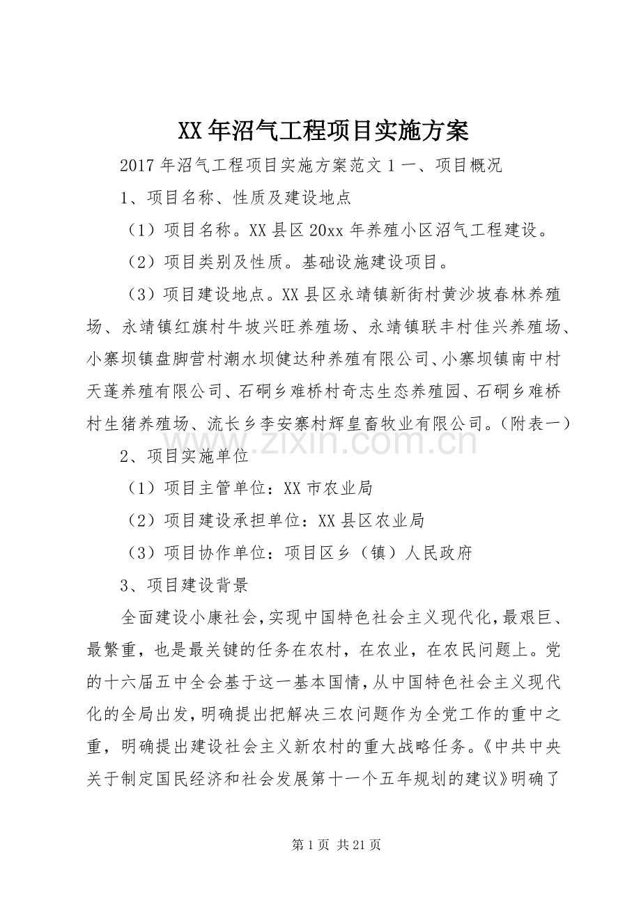 XX年沼气工程项目方案.docx_第1页