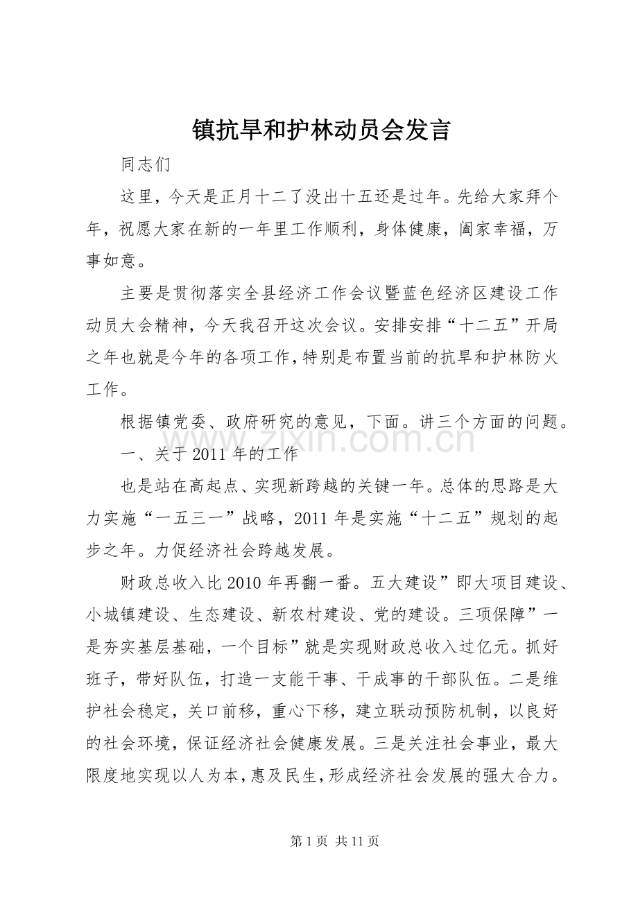 镇抗旱和护林动员会发言稿.docx_第1页