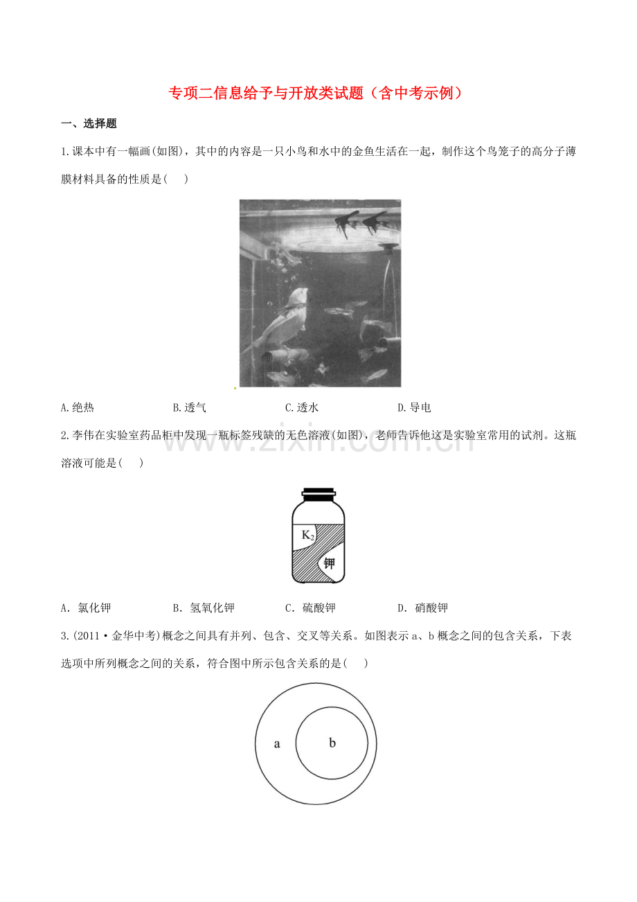 版中考化学 专项二信息给予与开放类试题精练精析(含中考示例) 新人教版 课件.doc_第1页