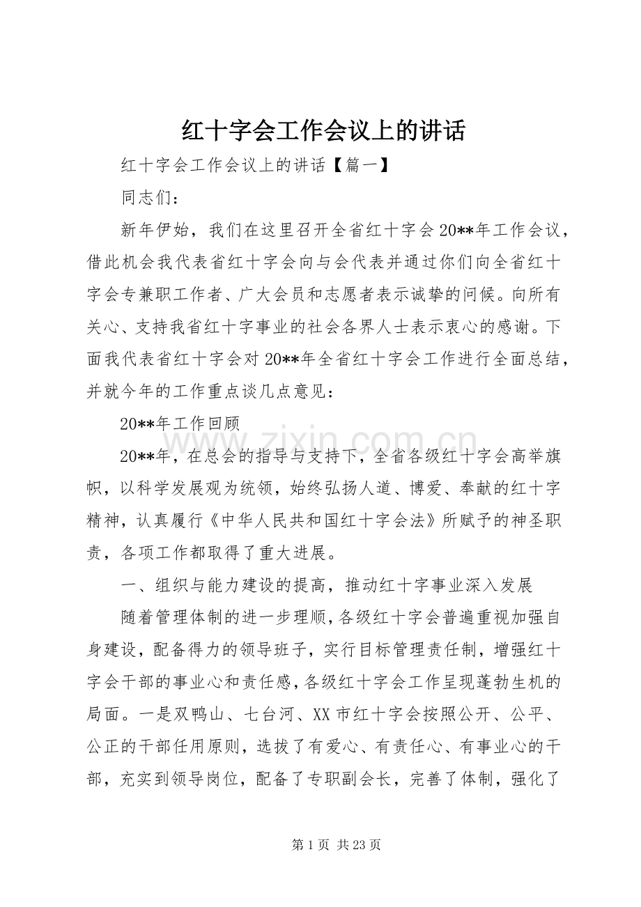 红十字会工作会议上的讲话.docx_第1页