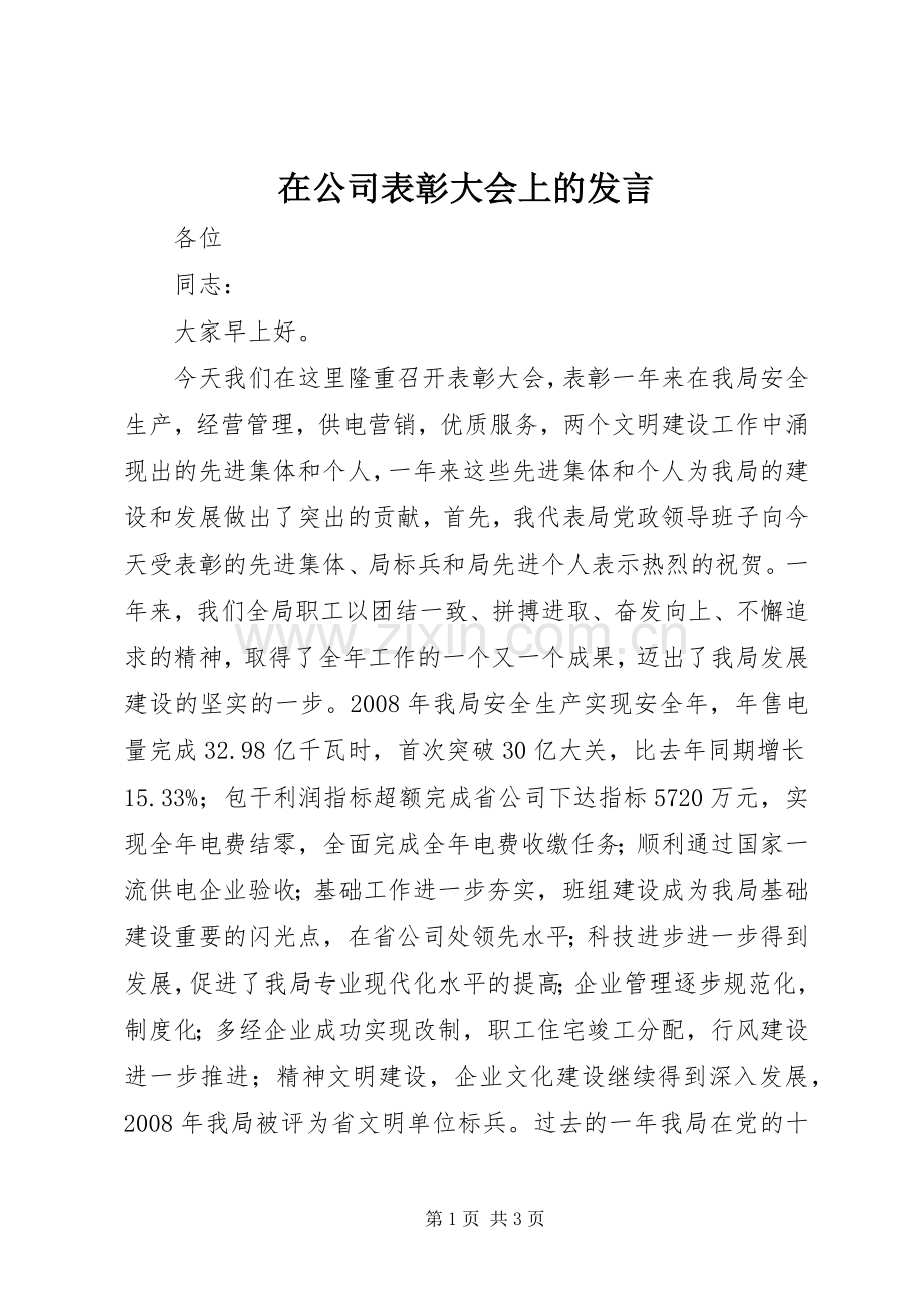 在公司表彰大会上的发言.docx_第1页