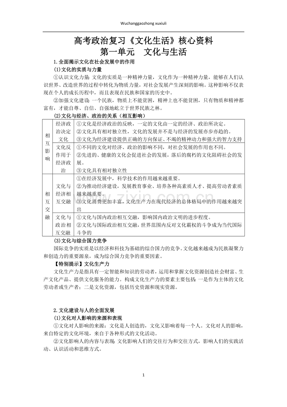 高考政治二轮父子《文化生活》核心资料.doc_第1页