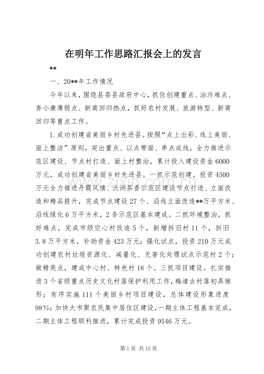 在明年工作思路汇报会上的发言稿.docx_第1页