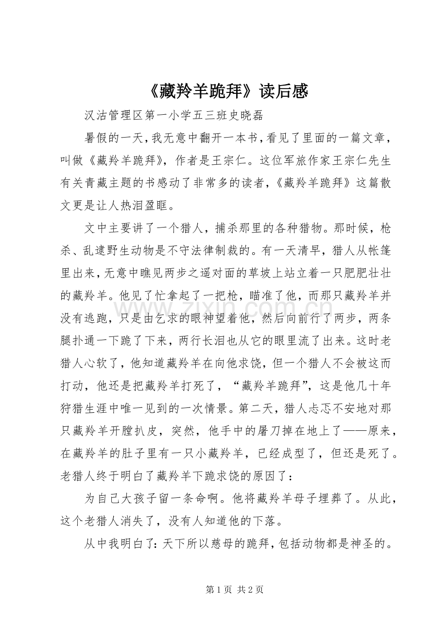 《藏羚羊跪拜》读后感 .docx_第1页