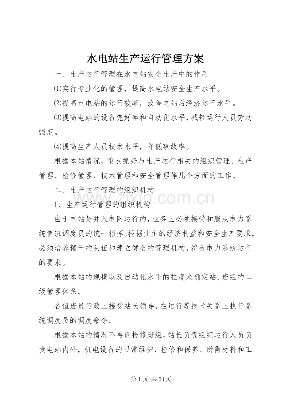 水电站生产运行管理实施方案.docx_第1页