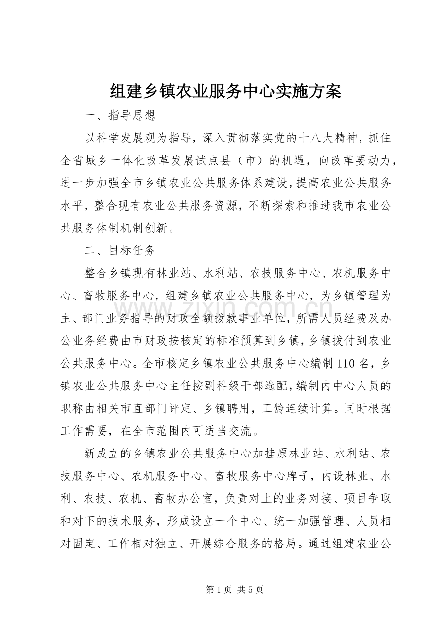 组建乡镇农业服务中心方案.docx_第1页