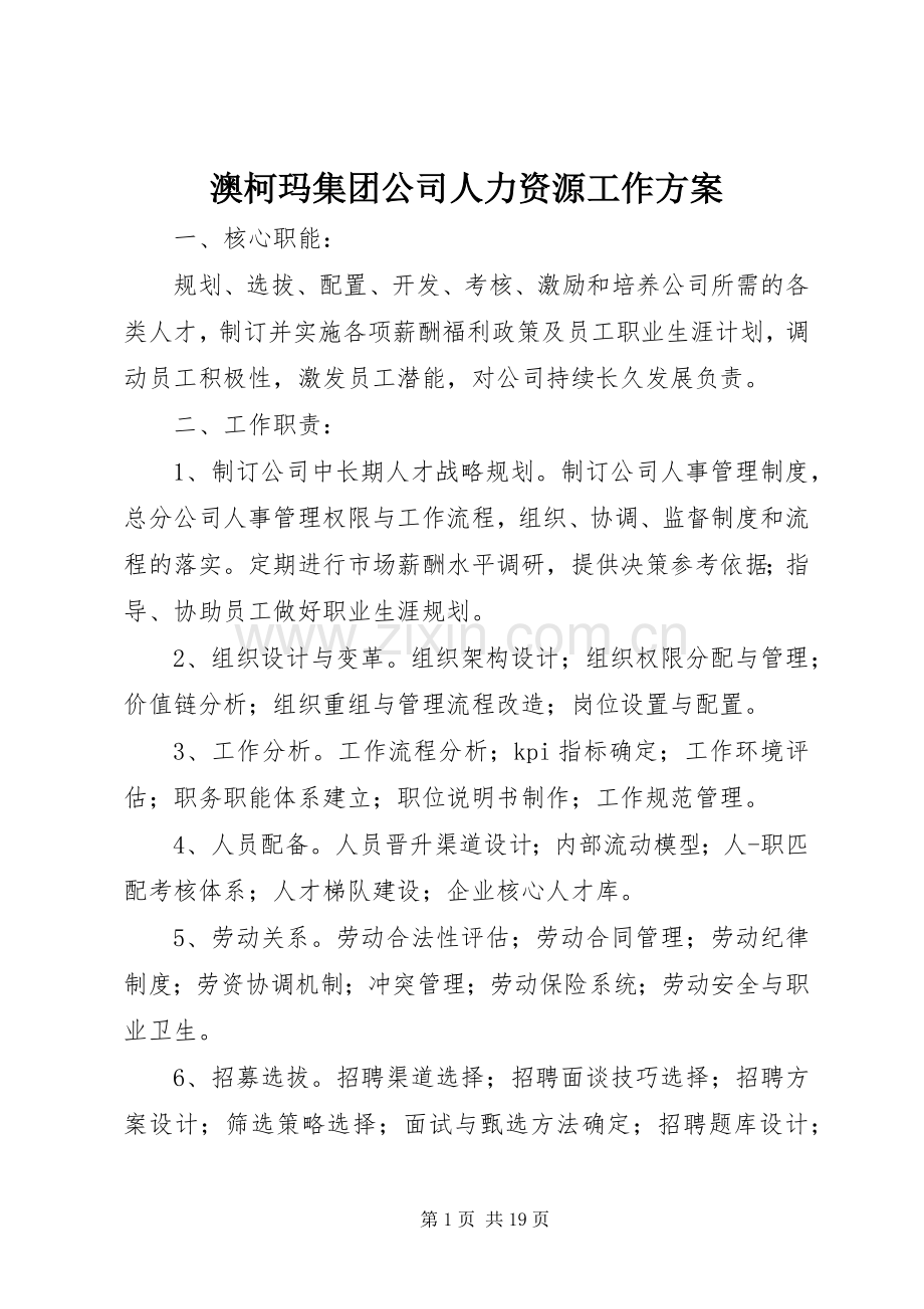 澳柯玛集团公司人力资源工作实施方案 .docx_第1页