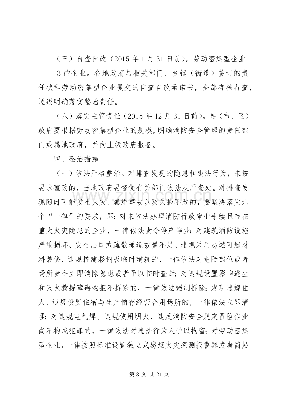 劳动密集型企业消防安全专项治理工作实施方案.docx_第3页