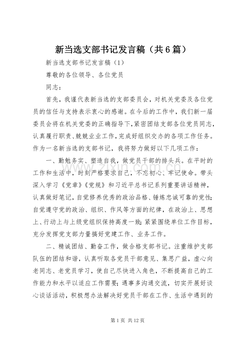 新当选支部书记发言稿（共6篇）.docx_第1页