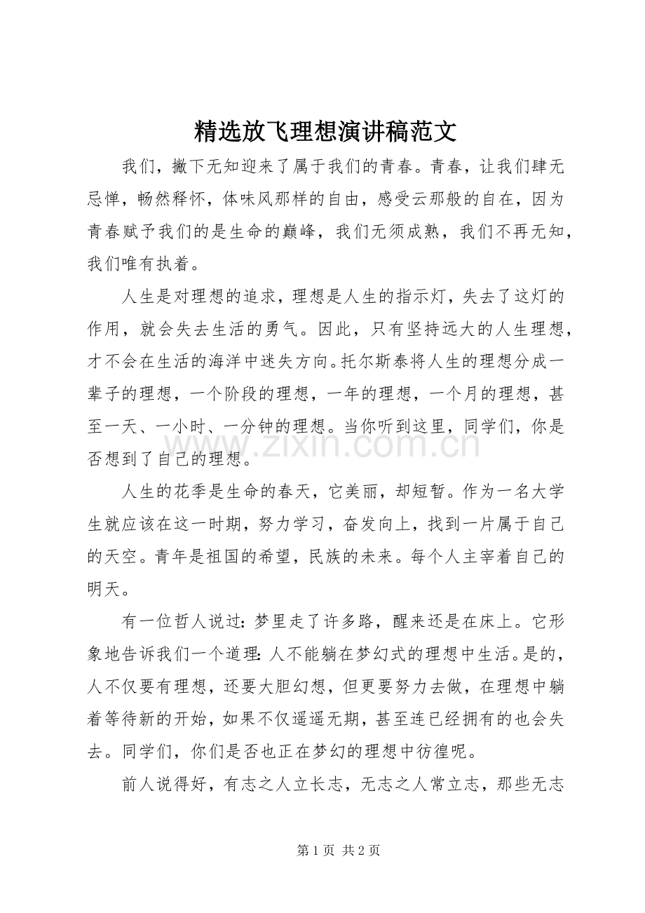 放飞理想演讲稿范文.docx_第1页