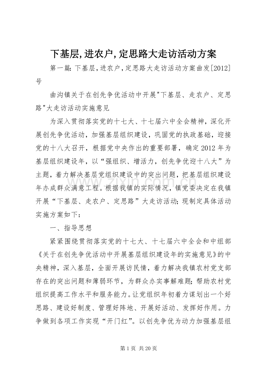 下基层,进农户,定思路大走访活动实施方案.docx_第1页