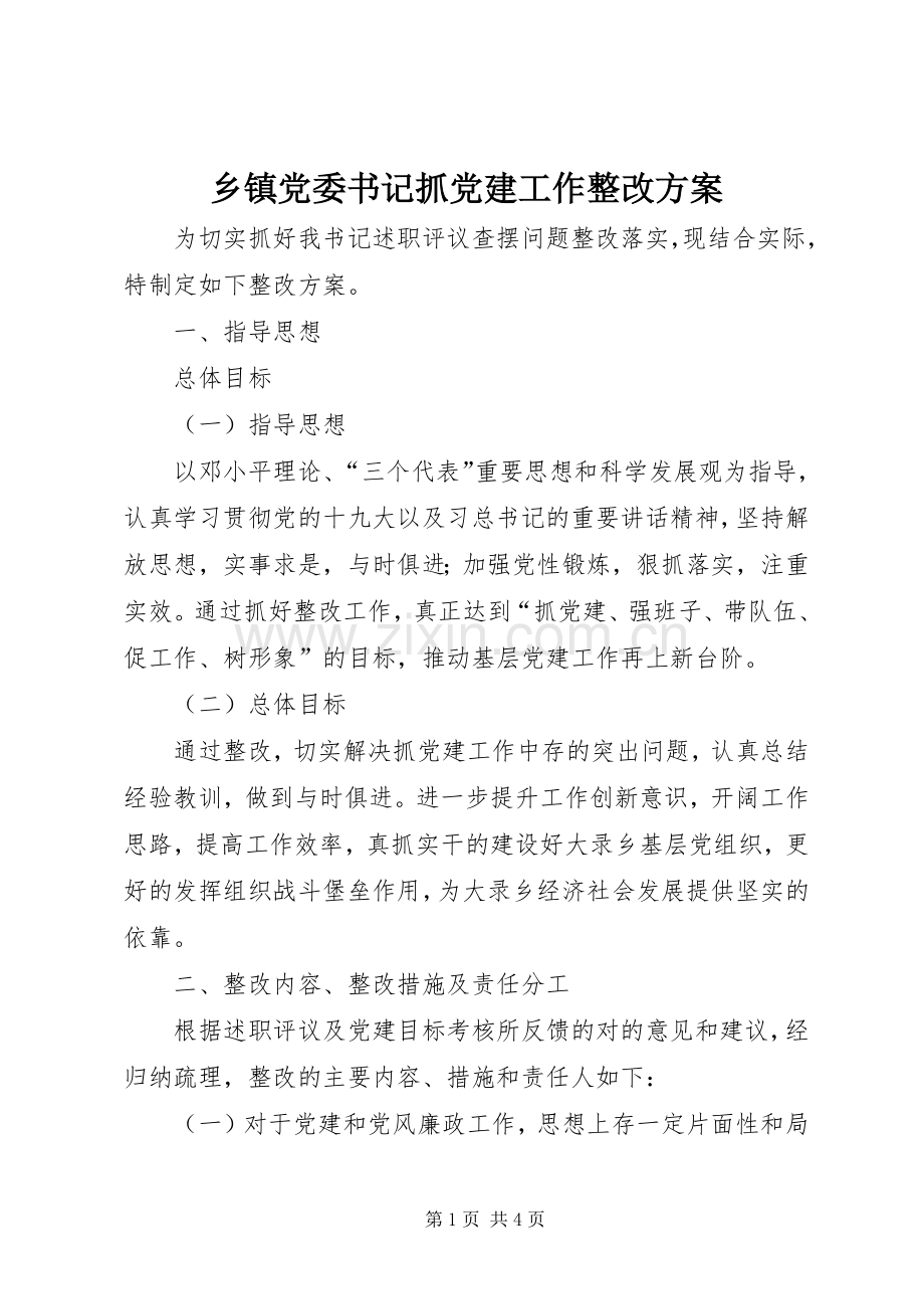 乡镇党委书记抓党建工作整改实施方案.docx_第1页