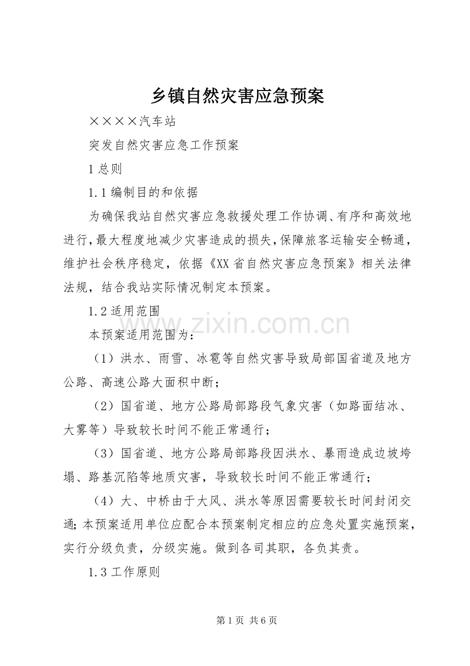 乡镇自然灾害应急处置预案 .docx_第1页