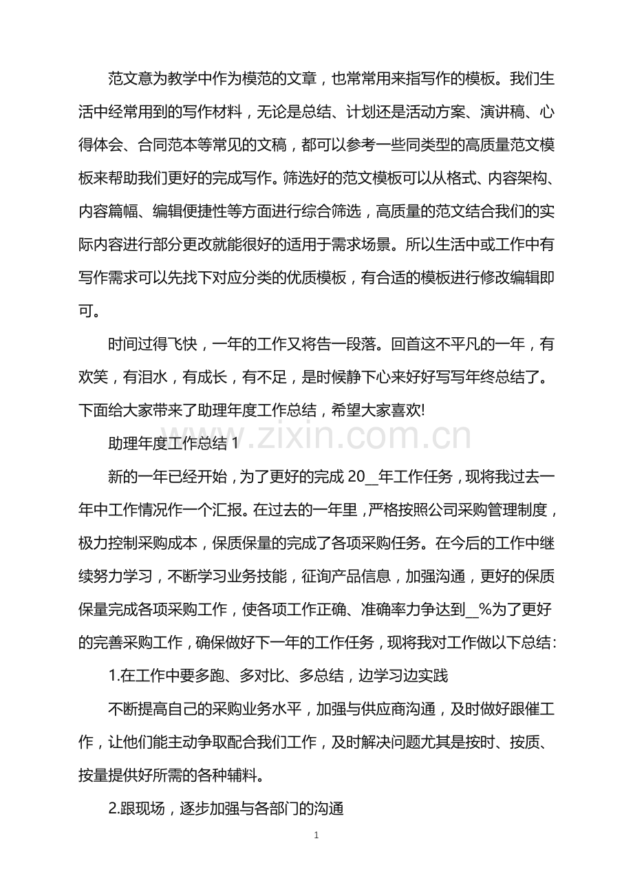 2022年助理年度工作总结范文.doc_第1页