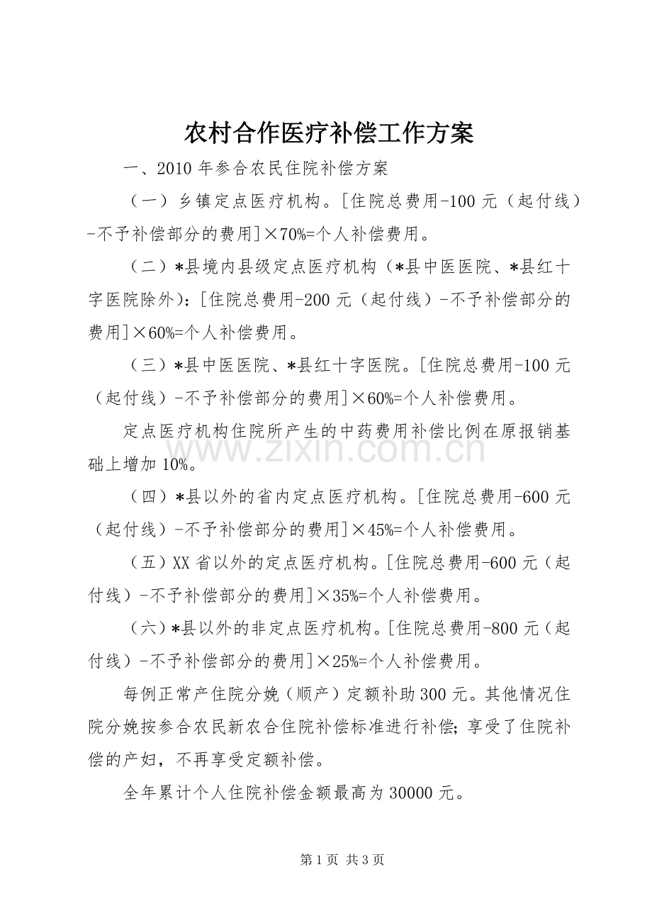 农村合作医疗补偿工作实施方案.docx_第1页