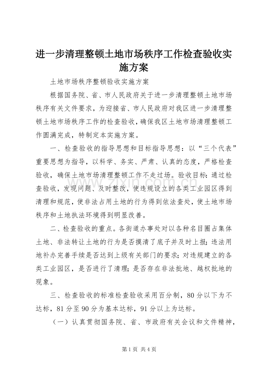 进一步清理整顿土地市场秩序工作检查验收方案 .docx_第1页