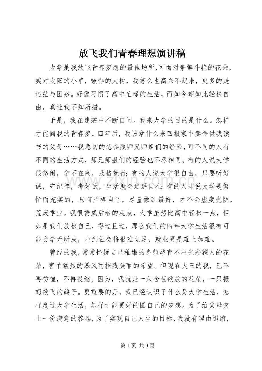 放飞我们青春理想演讲稿.docx_第1页