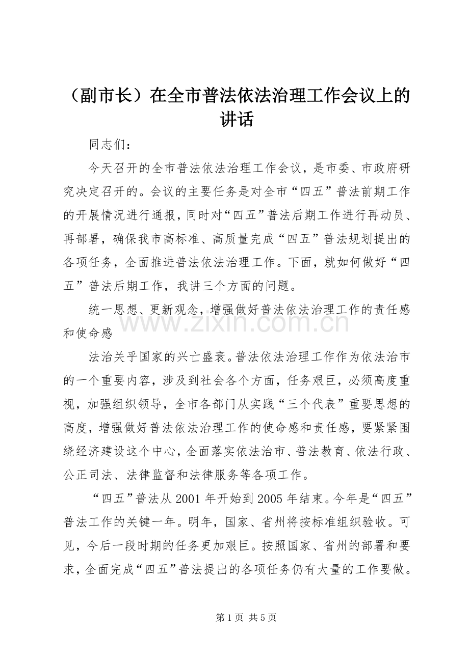 （副市长）在全市普法依法治理工作会议上的讲话.docx_第1页