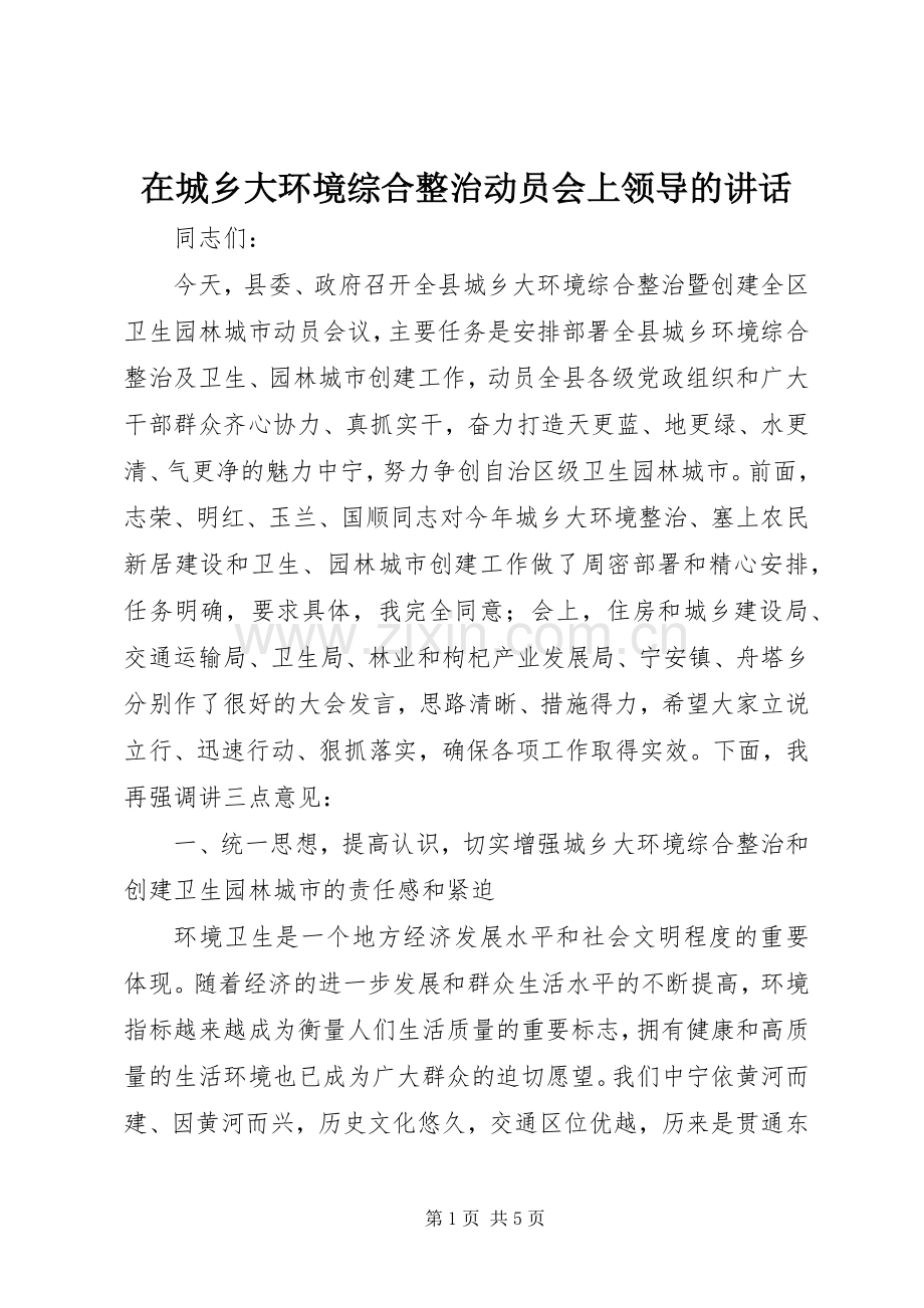 在城乡大环境综合整治动员会上领导的讲话.docx_第1页