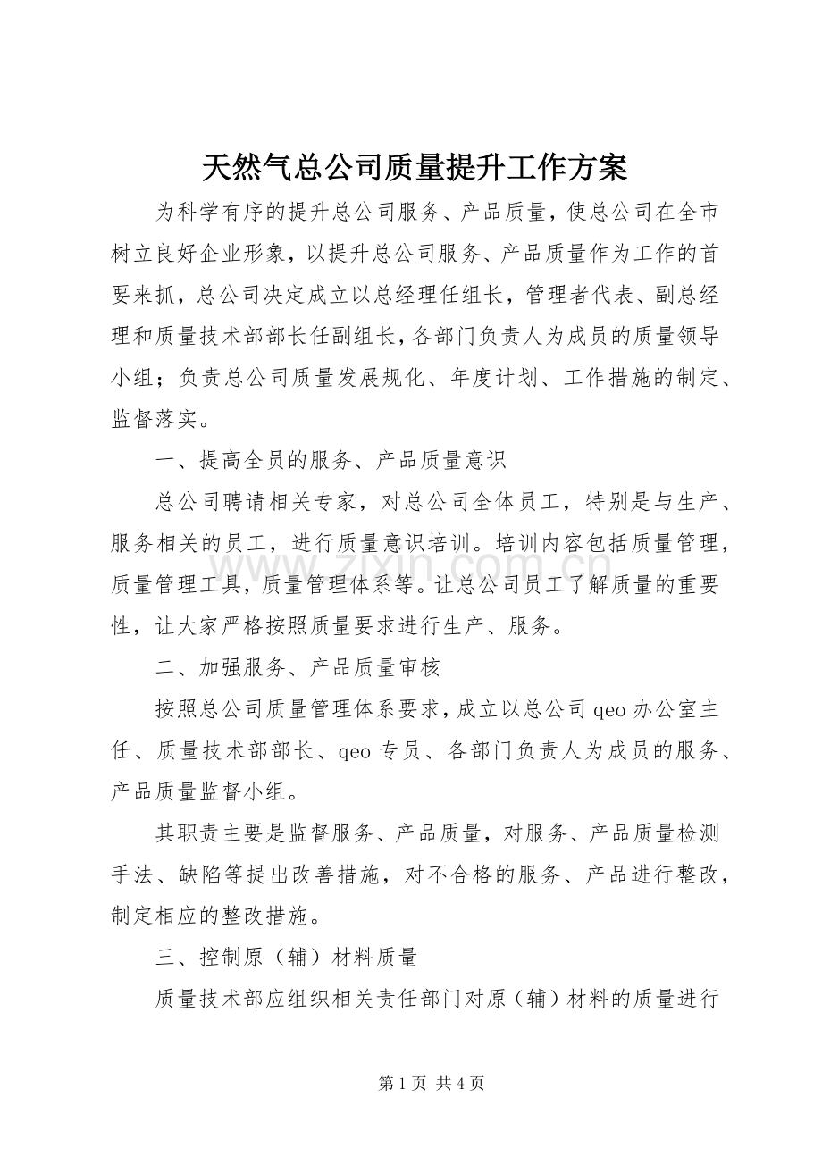 天然气总公司质量提升工作实施方案.docx_第1页