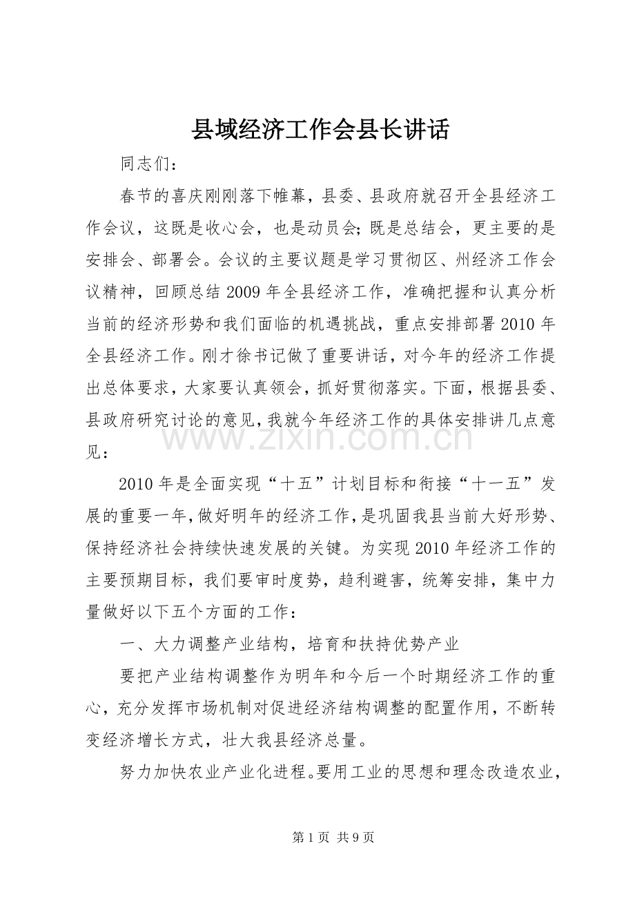 县域经济工作会县长讲话.docx_第1页