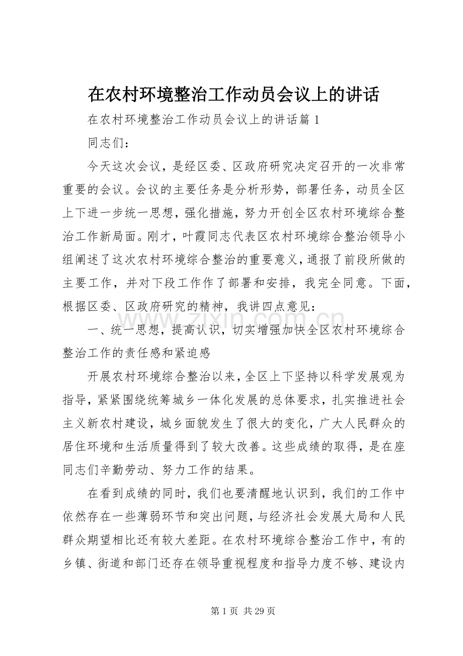 在农村环境整治工作动员会议上的讲话.docx_第1页