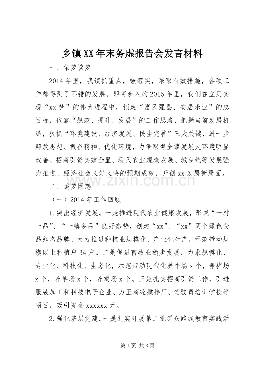 乡镇XX年末务虚报告会发言材料提纲.docx_第1页