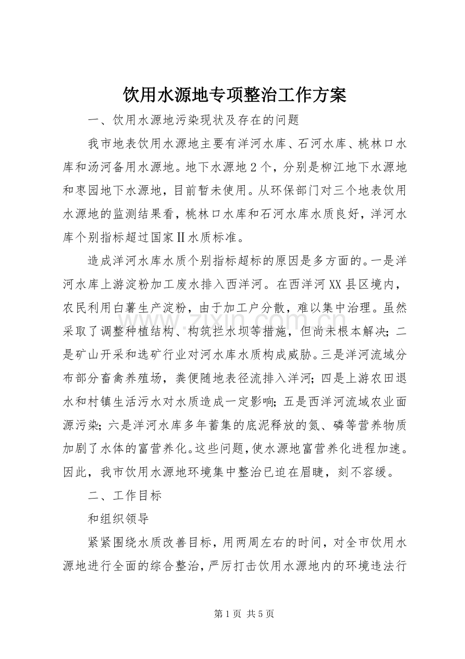 饮用水源地专项整治工作实施方案.docx_第1页