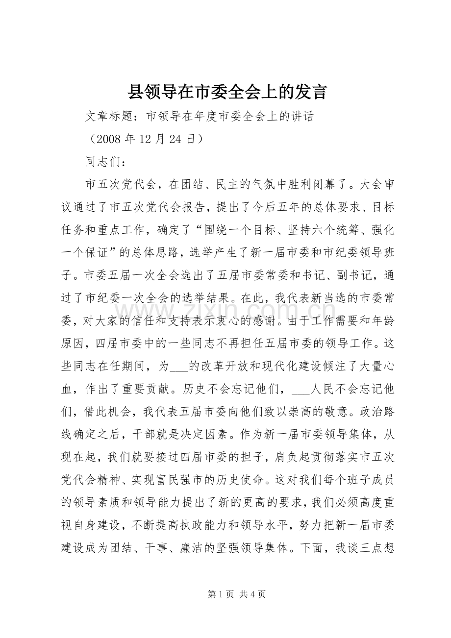 县领导在市委全会上的发言稿.docx_第1页