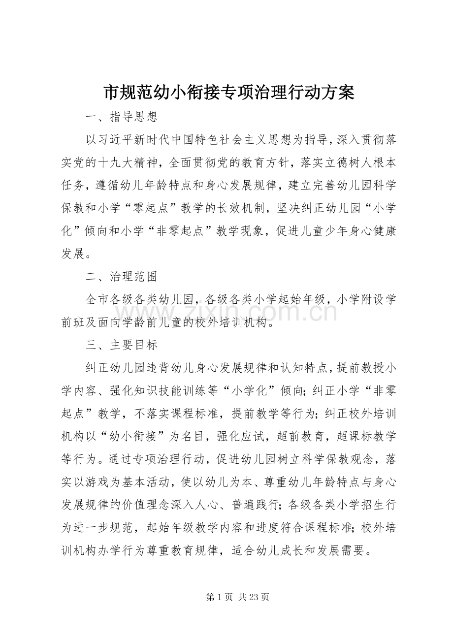 市规范幼小衔接专项治理行动实施方案.docx_第1页