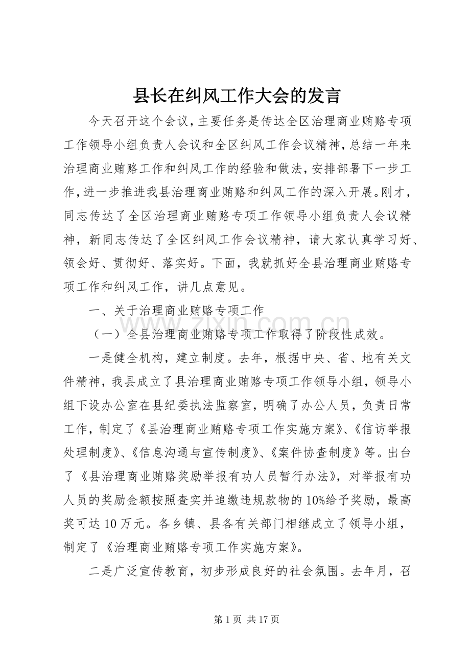 县长在纠风工作大会的发言.docx_第1页