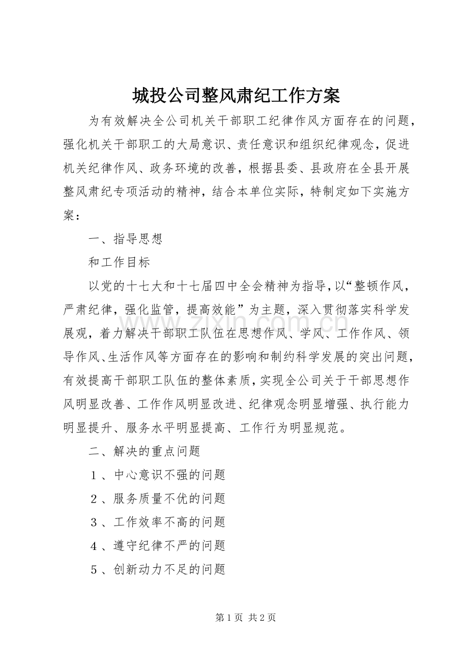 城投公司整风肃纪工作实施方案.docx_第1页