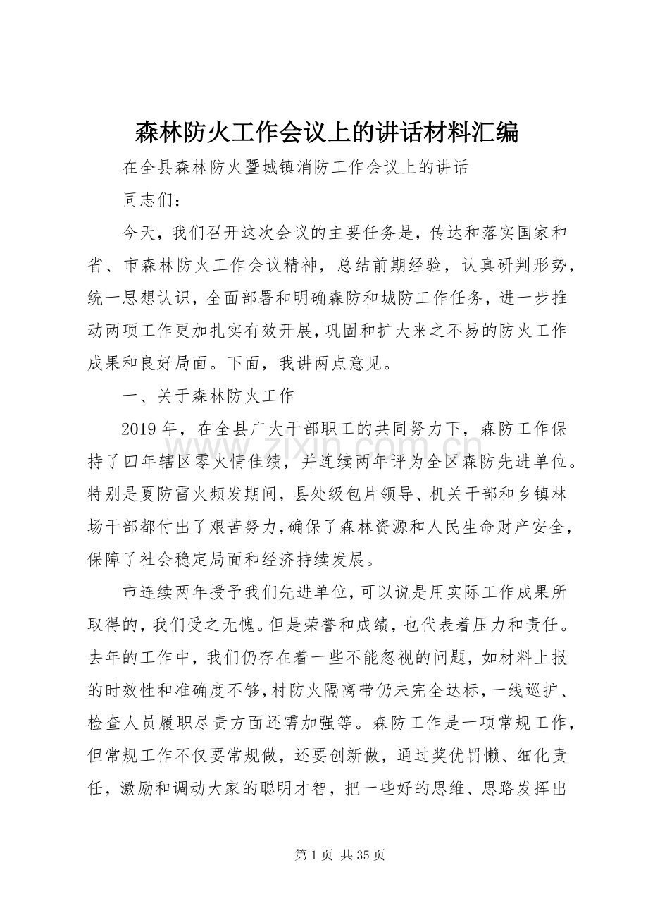 森林防火工作会议上的讲话材料汇编.docx_第1页