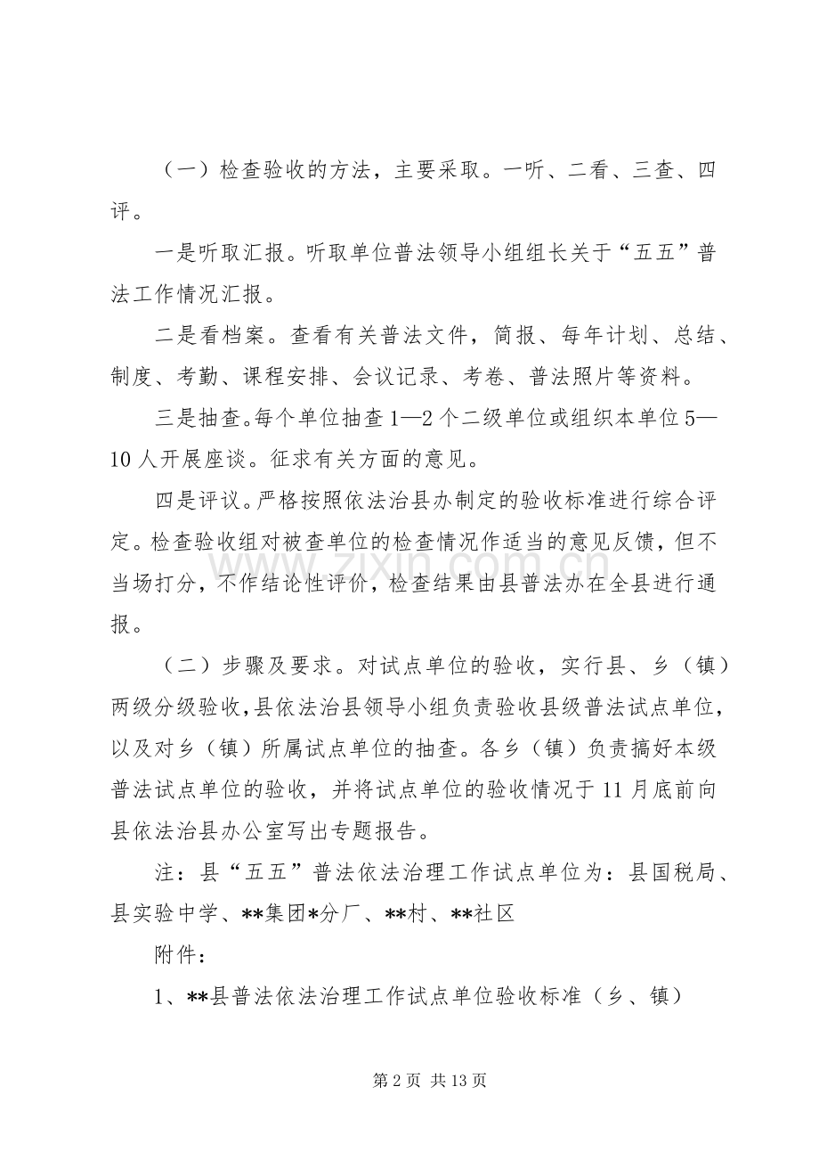 XX县普法依法治理试点单位检查验收实施方案.docx_第2页