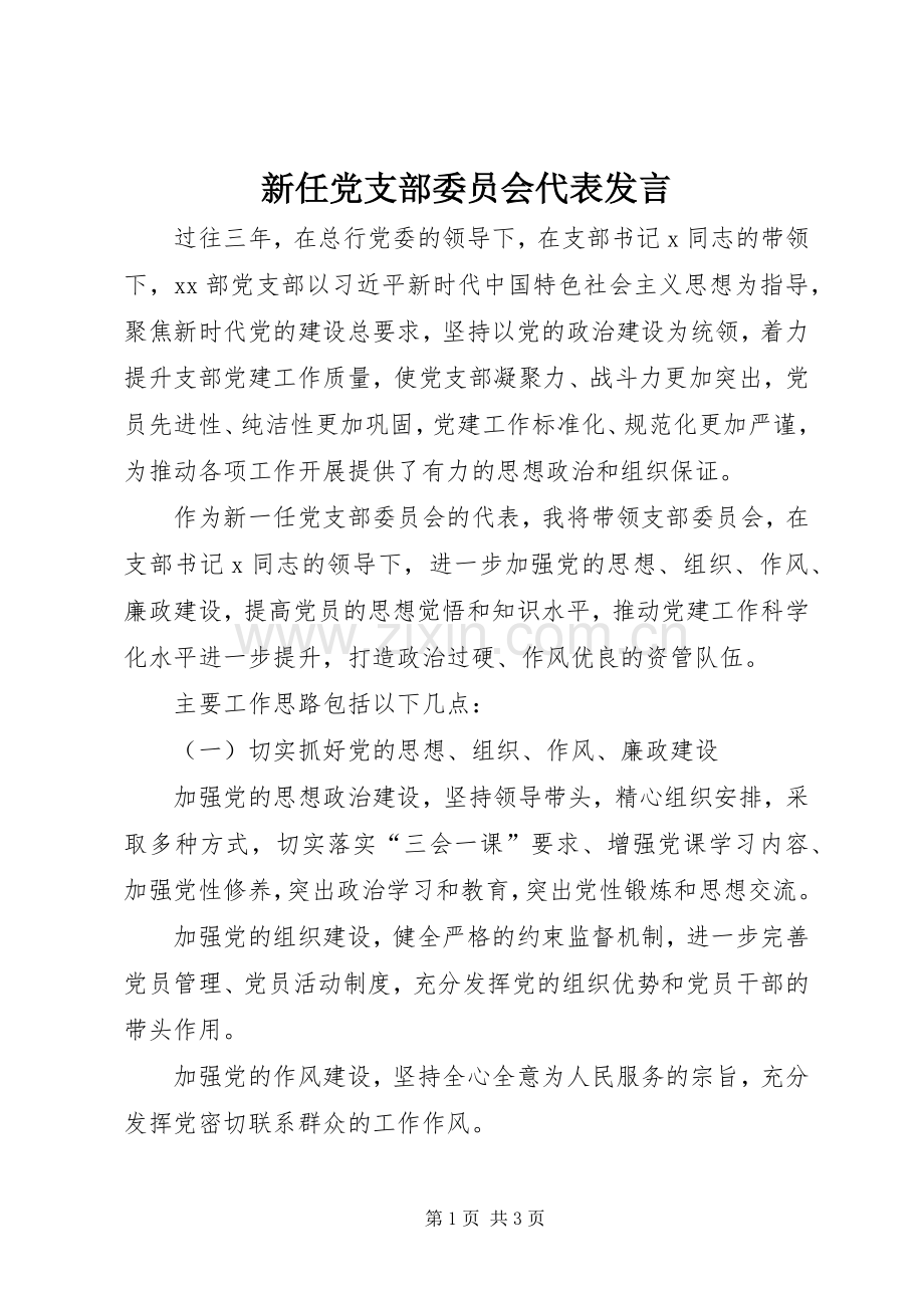 新任党支部委员会代表发言.docx_第1页