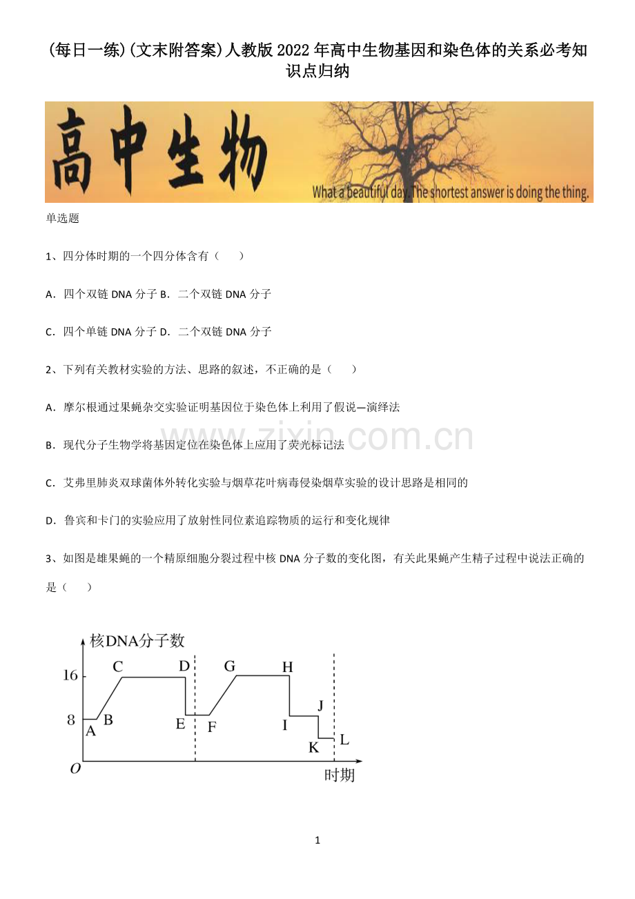 (文末附答案)人教版2022年高中生物基因和染色体的关系必考知识点归纳.pdf_第1页