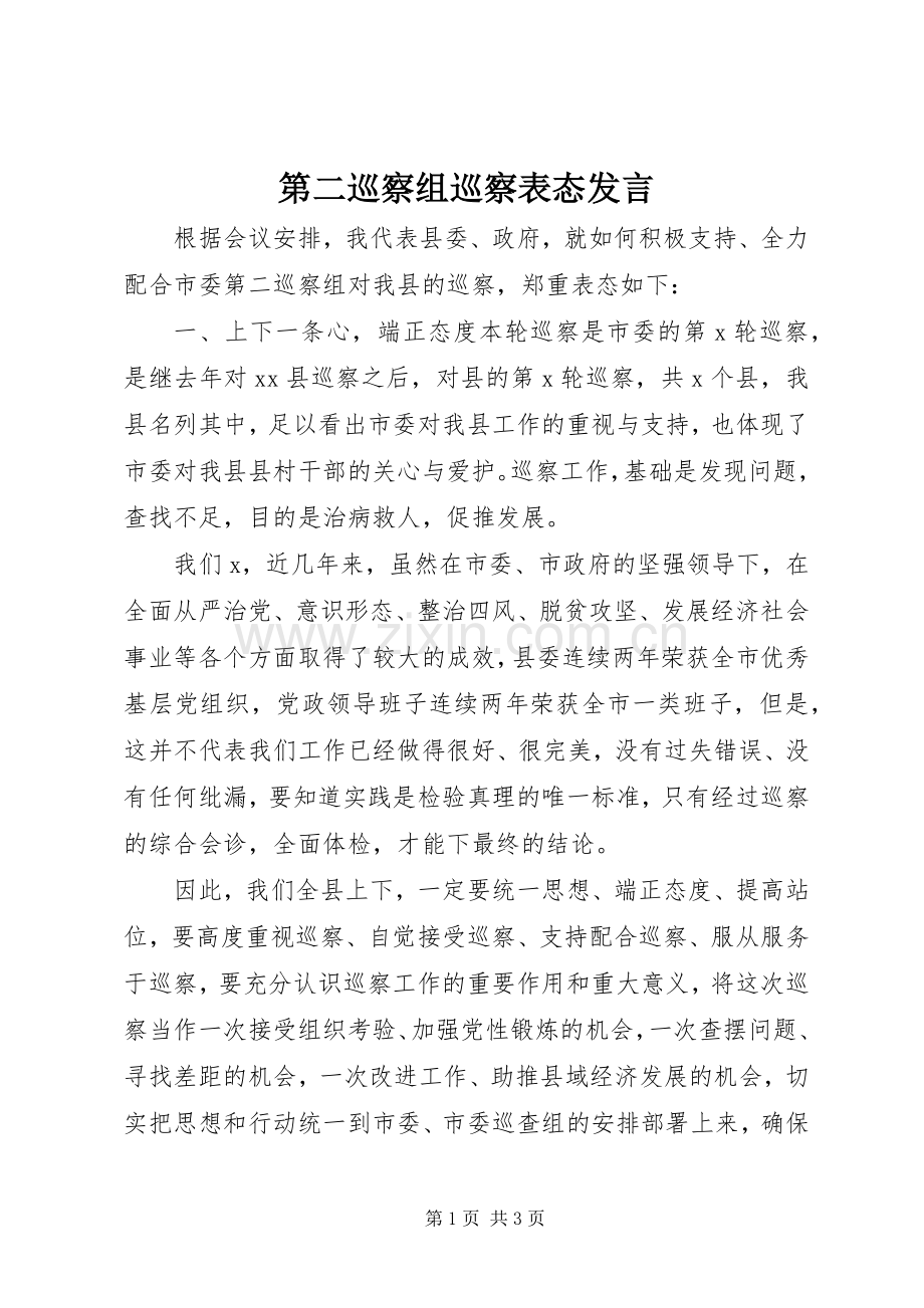 第二巡察组巡察表态发言稿.docx_第1页