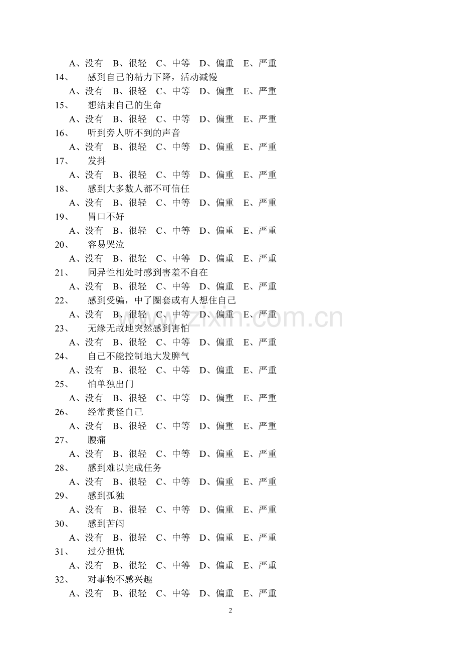 《心理健康临床症状自评量表SCL90》测试题目.doc_第2页