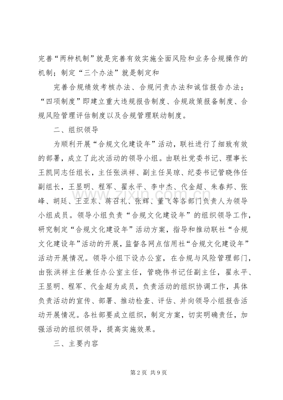 涡阳县农村信用合作联社合规文化建设年活动实施方案.docx_第2页