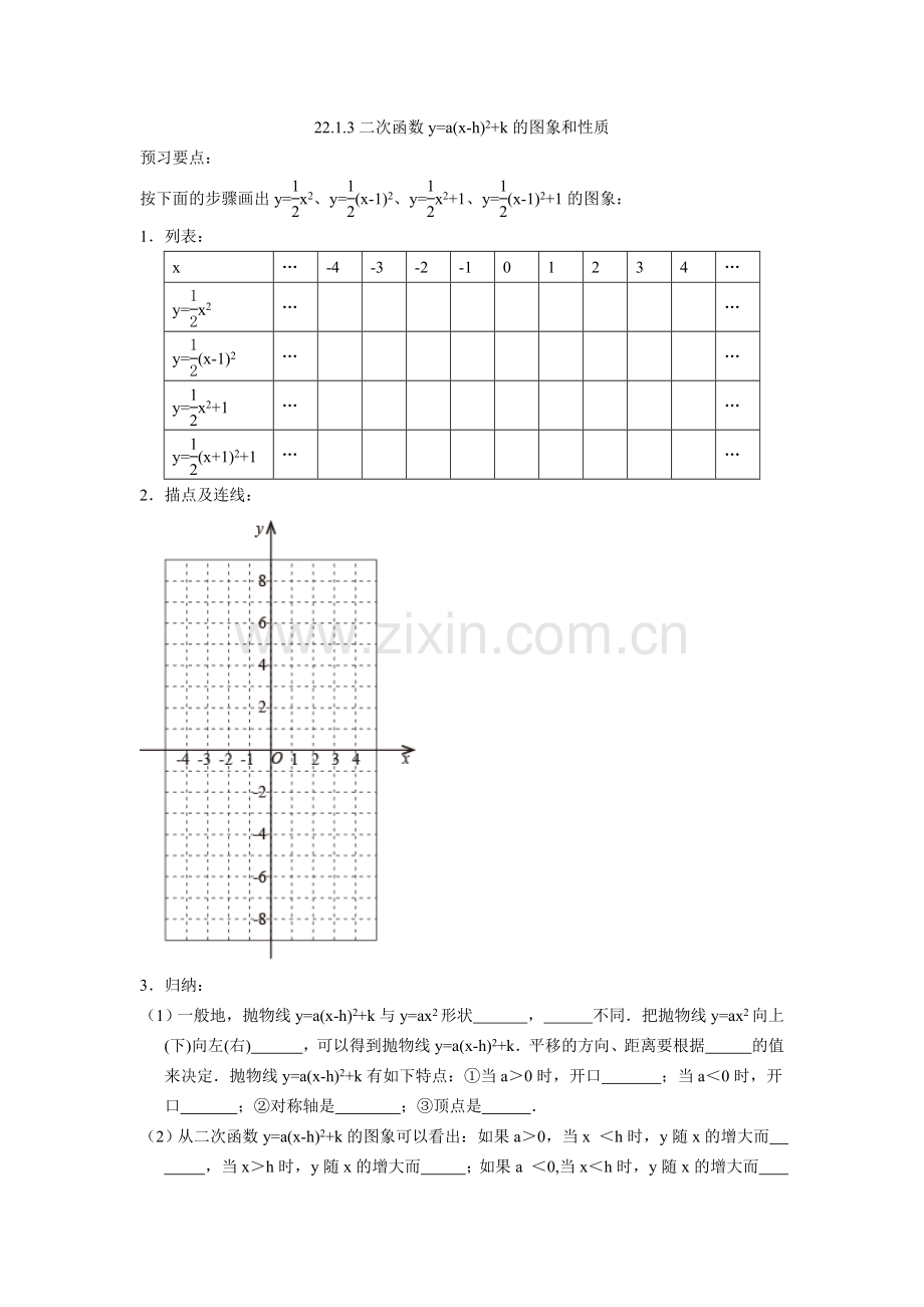 二次函数图像练习.1.3二次函数y=a(x-h)2+k的图象和性质.doc_第1页