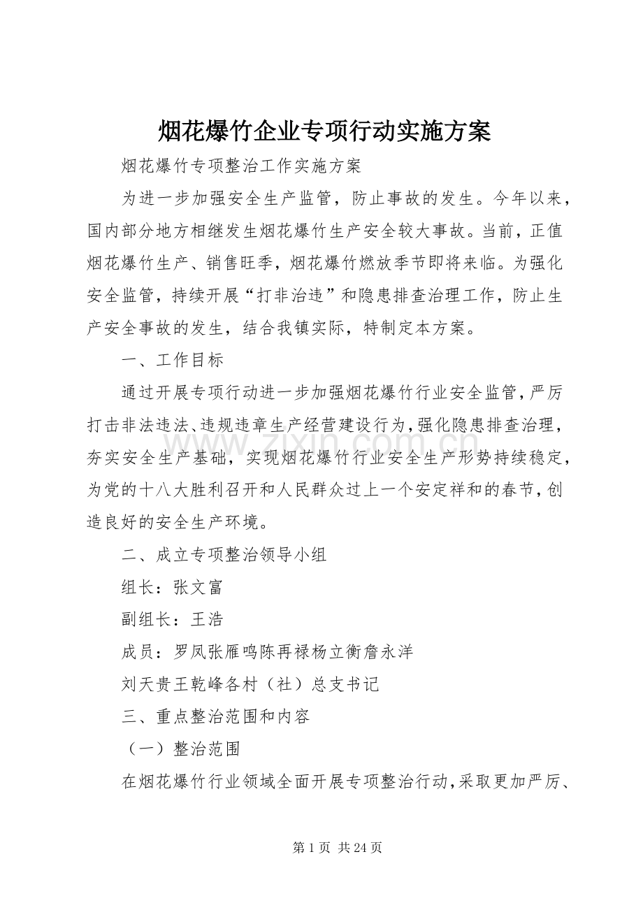 烟花爆竹企业专项行动方案 .docx_第1页