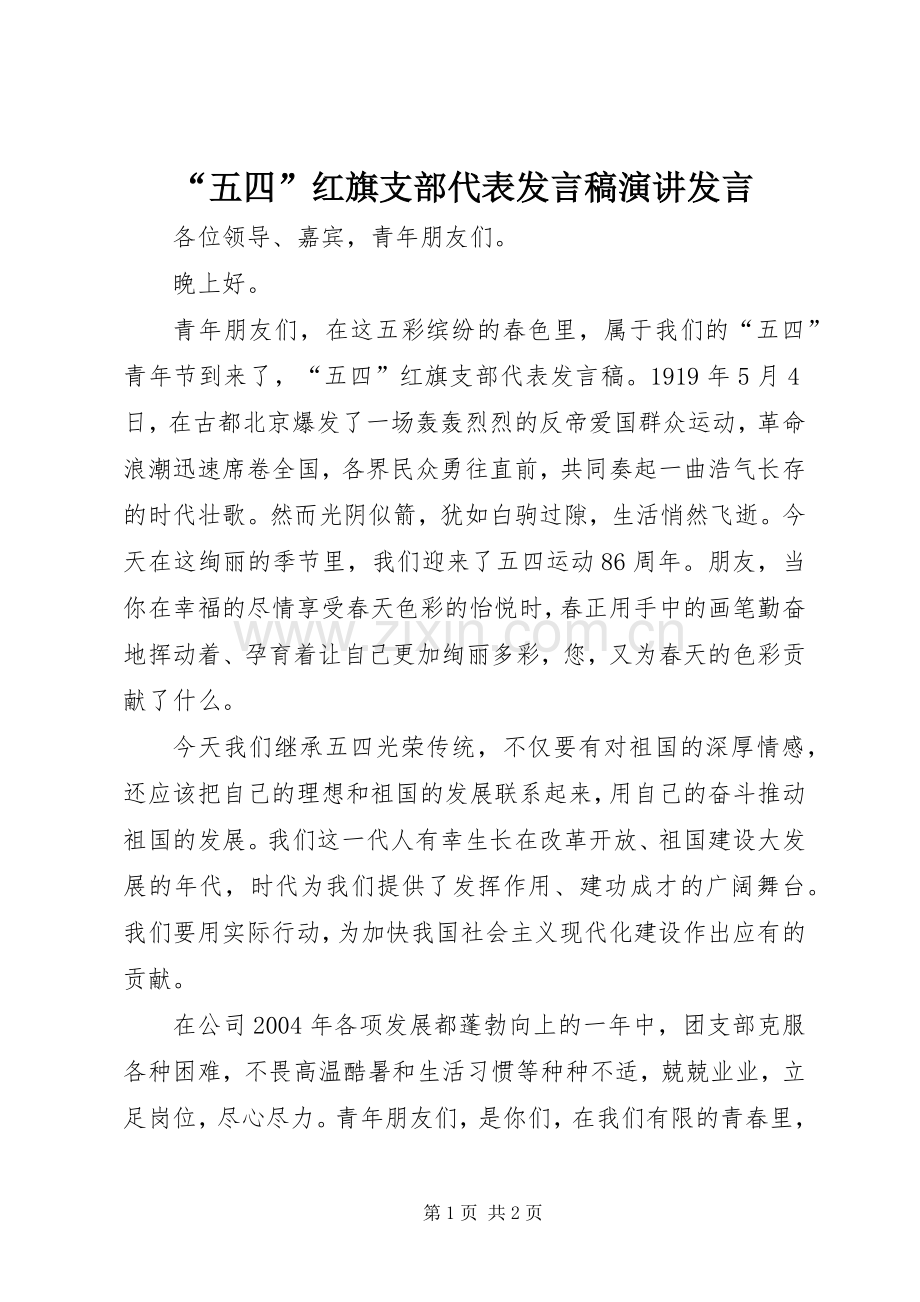 “五四”红旗支部代表发言演讲发言.docx_第1页