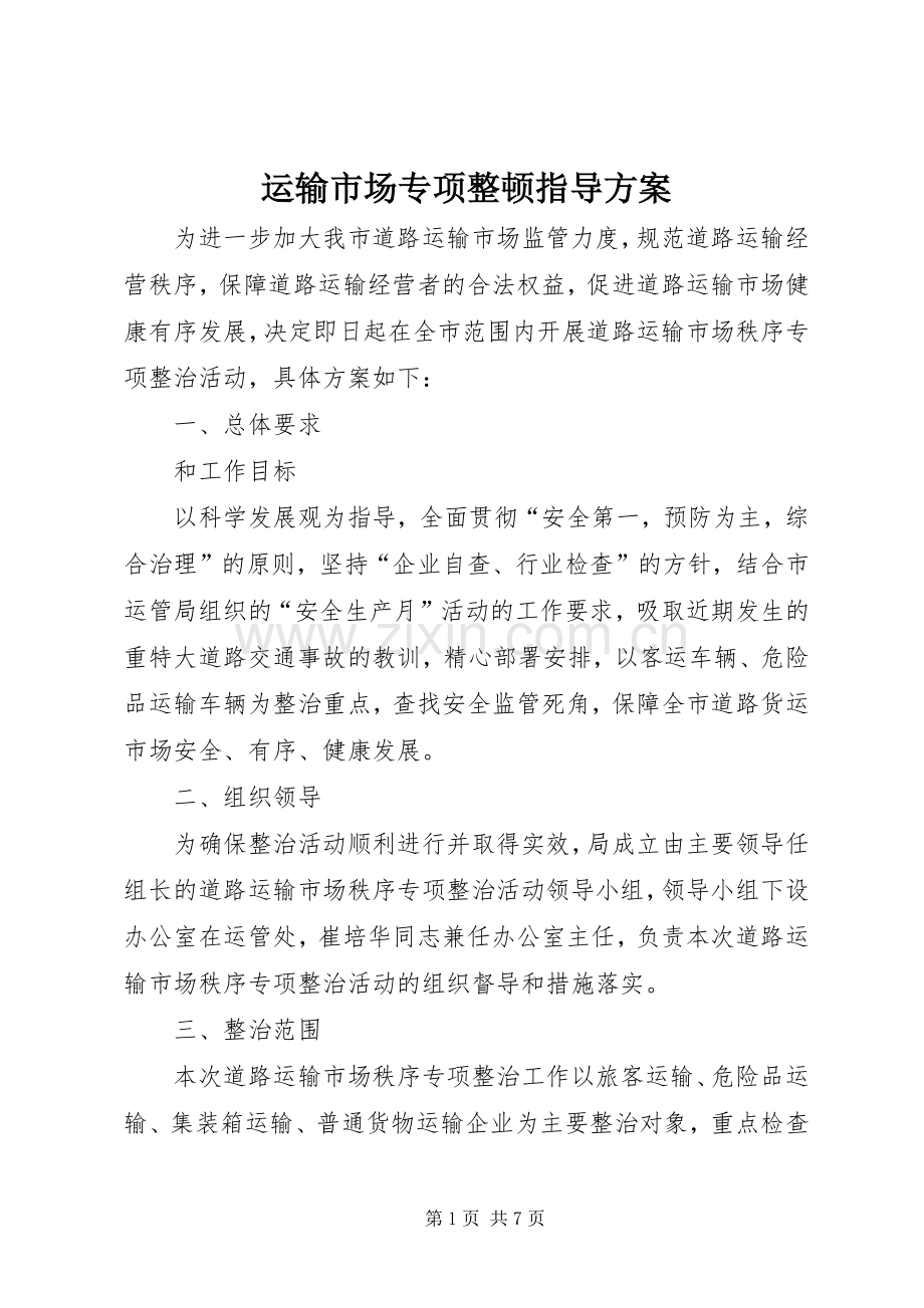 运输市场专项整顿指导实施方案.docx_第1页