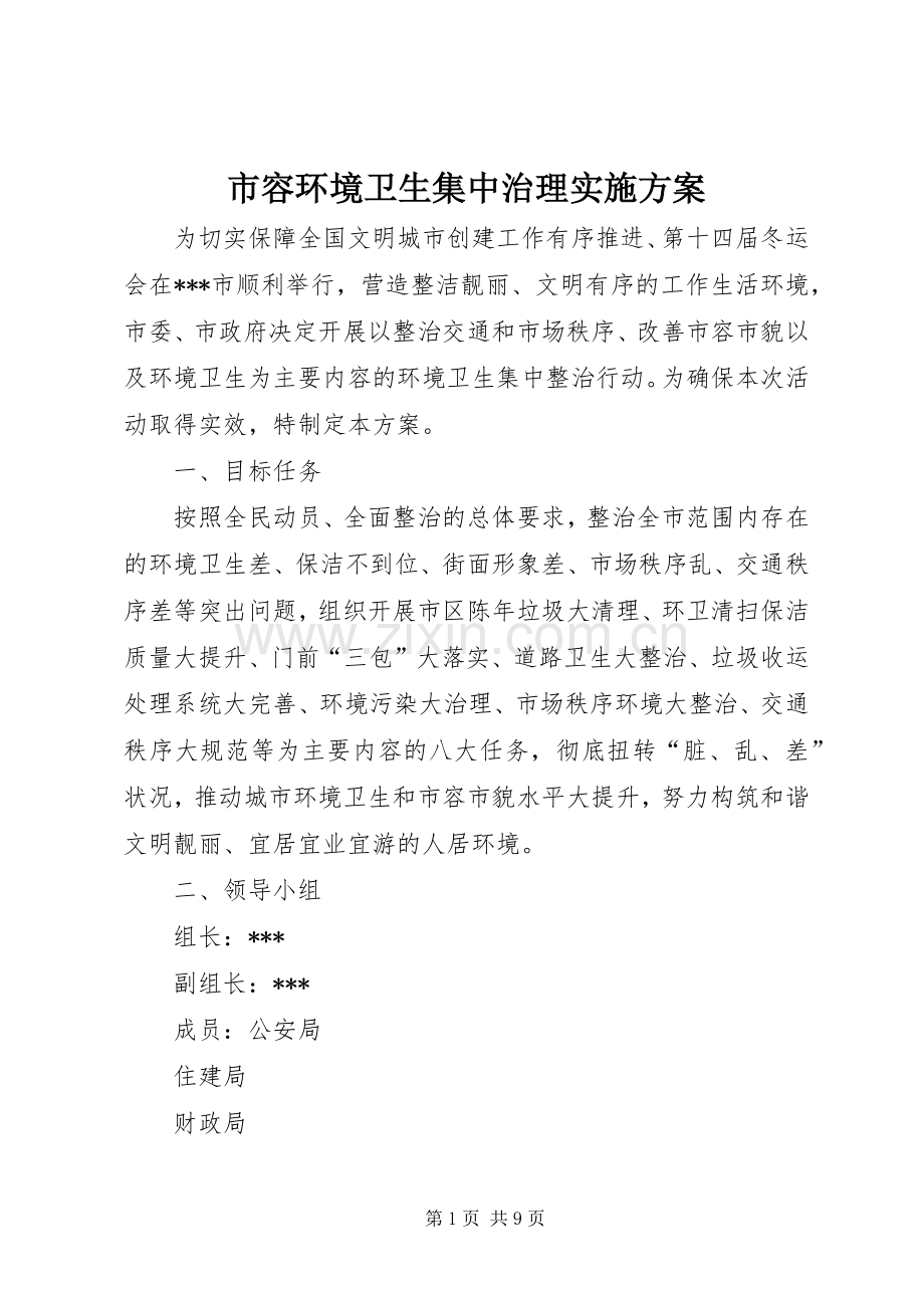 市容环境卫生集中治理方案.docx_第1页