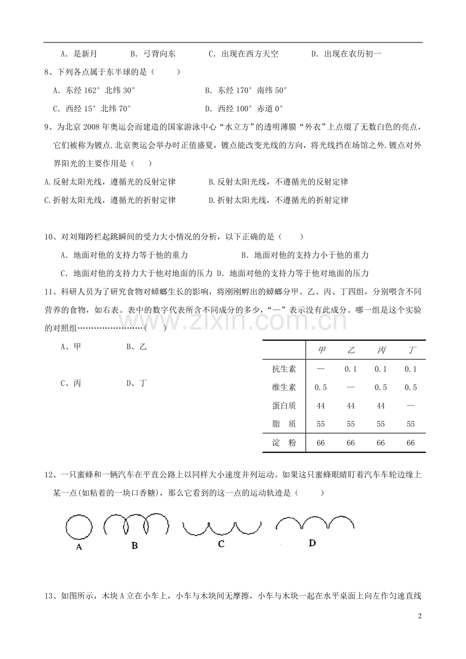 浙江省各市区2010年七年级科学竞赛卷(六).doc_第2页