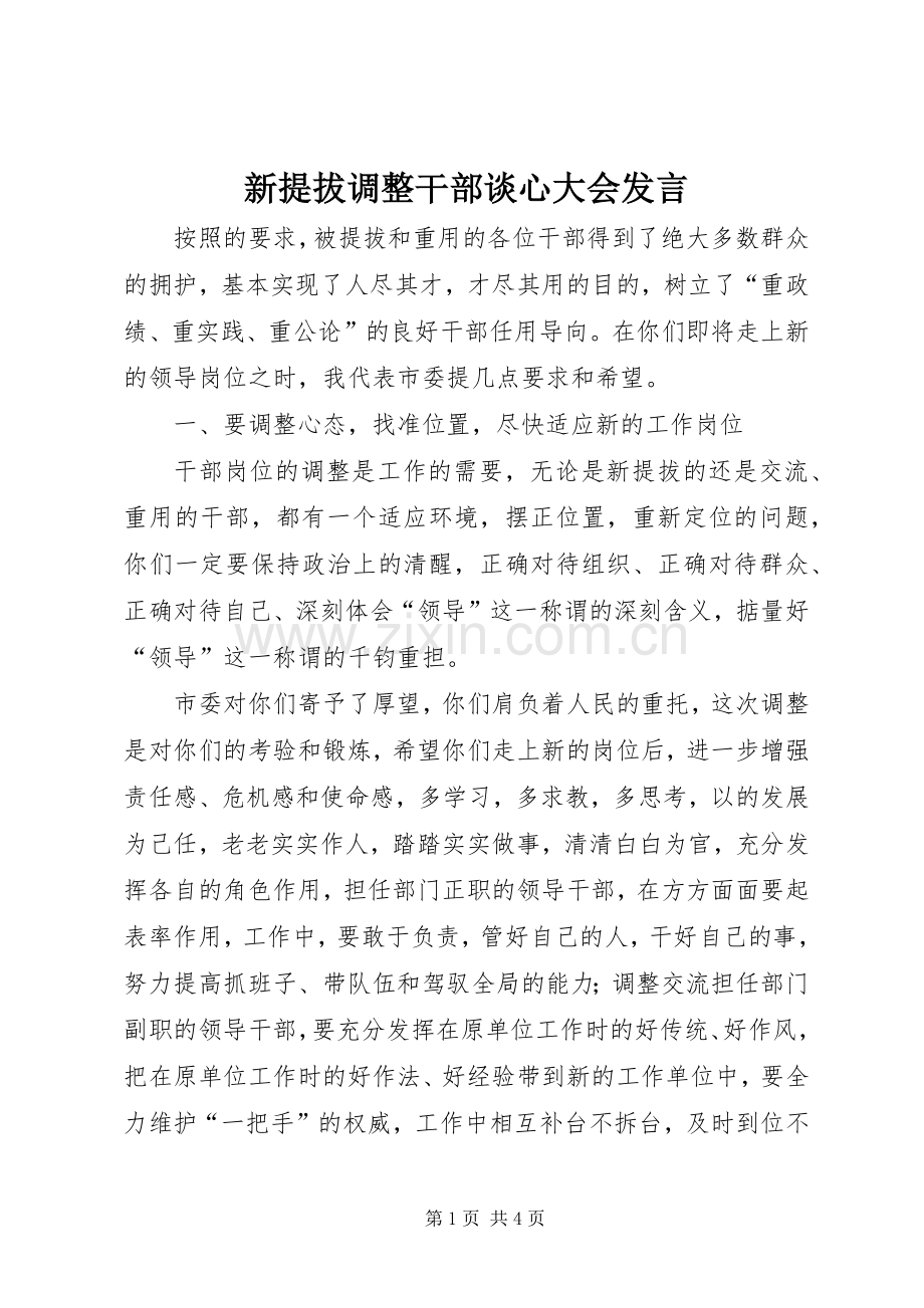 新提拔调整干部谈心大会发言.docx_第1页